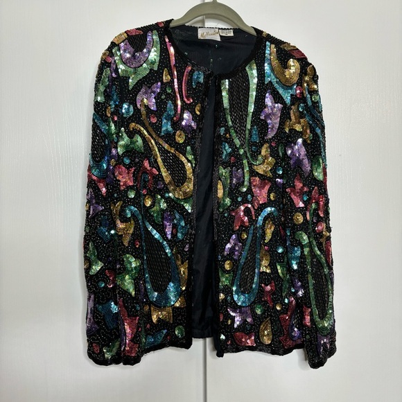 Vintage Jackets & Blazers - VINTAGE Silk Sequins Special Occasion Evening Jacket M